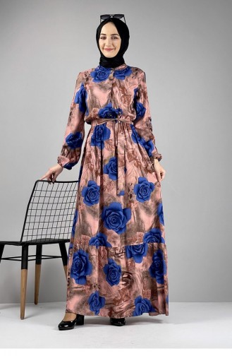 Blumengemustertes Hijab-Kleid Dusty Rose 0249SGS.GKR