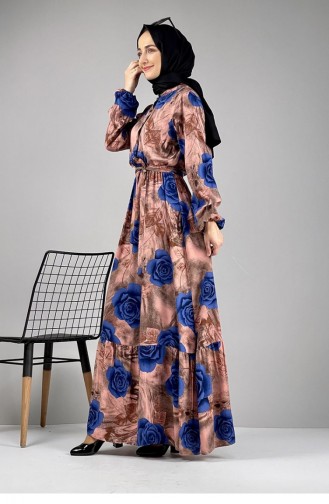 Blumengemustertes Hijab-Kleid Dusty Rose 0249SGS.GKR