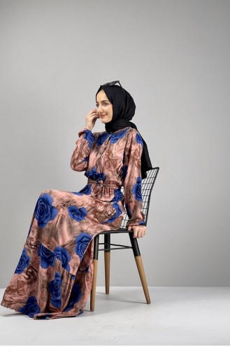 Blumengemustertes Hijab-Kleid Dusty Rose 0249SGS.GKR