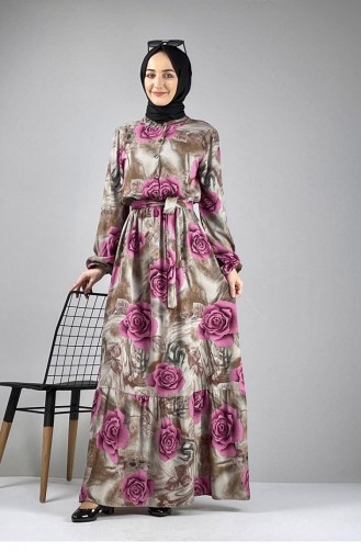 Blumengemustertes Hijab-Kleid Flieder 0249SGS.LLA