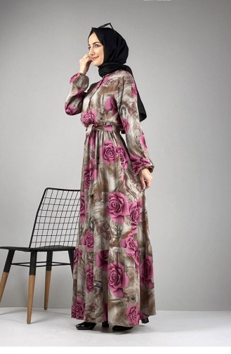 Blumengemustertes Hijab-Kleid Flieder 0249SGS.LLA