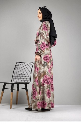 Blumengemustertes Hijab-Kleid Flieder 0249SGS.LLA