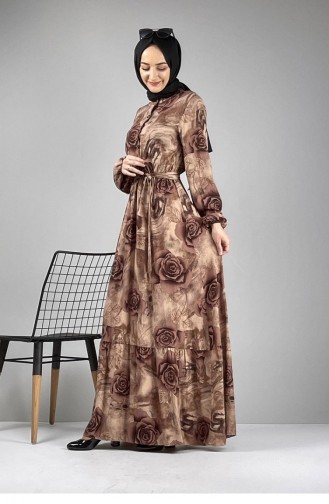 Blumengemustertes Hijab-Kleid Nerz 0249SGS.VZN
