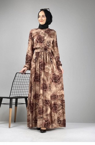 Blumengemustertes Hijab-Kleid Nerz 0249SGS.VZN