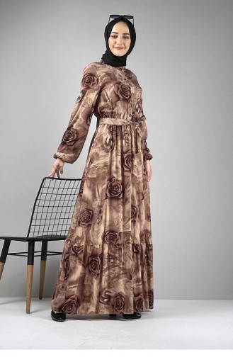 Blumengemustertes Hijab-Kleid Nerz 0249SGS.VZN