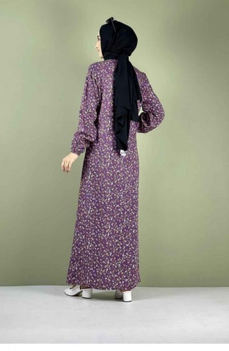 Robe Hijab Plissée à Motifs 0256A-03 Lilas 0256A-03