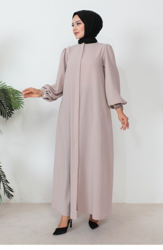 Zippered Balloon Sleeve Abaya Beige 1078MP.BEJ