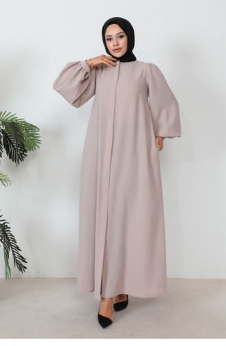 Zippered Balloon Sleeve Abaya Beige 1078MP.BEJ