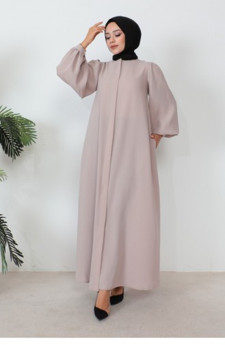 Zippered Balloon Sleeve Abaya Beige 1078MP.BEJ