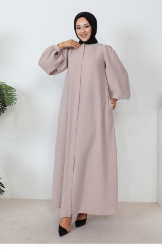 Zippered Balloon Sleeve Abaya Beige 1078MP.BEJ