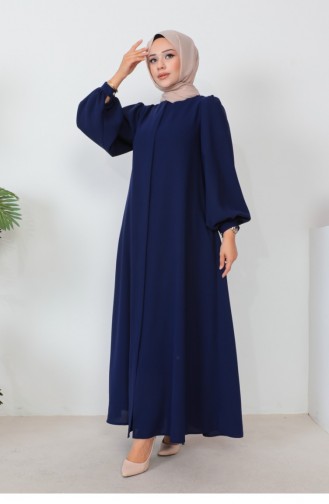 Zippered Balloon Sleeve Abaya Navy Blue 1078MP.LCV