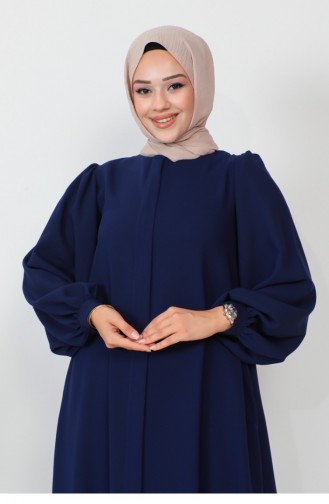 Zippered Balloon Sleeve Abaya Navy Blue 1078MP.LCV