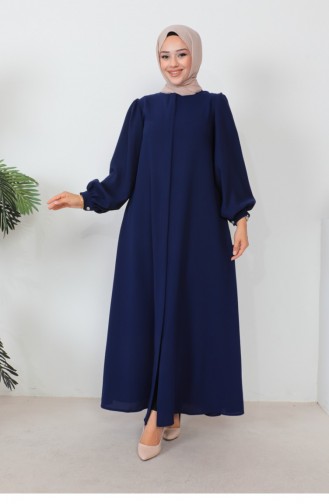 Zippered Balloon Sleeve Abaya Navy Blue 1078MP.LCV