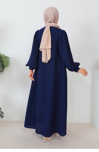 Zippered Balloon Sleeve Abaya Navy Blue 1078MP.LCV