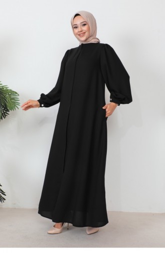 Zippered Balloon Sleeve Abaya Black 1078MP.SYH