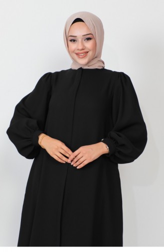 Zippered Balloon Sleeve Abaya Black 1078MP.SYH
