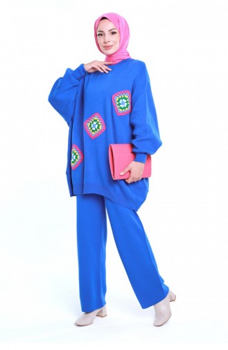 Costume En Tricot À Motifs Saks Bleu 12442KLC.SKM