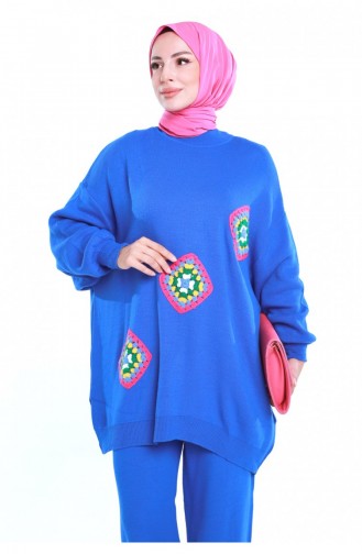 Costume En Tricot À Motifs Saks Bleu 12442KLC.SKM