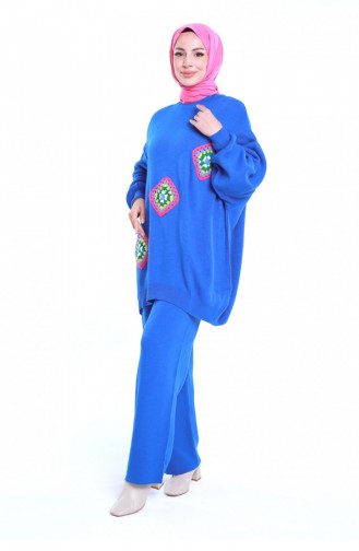 Costume En Tricot À Motifs Saks Bleu 12442KLC.SKM