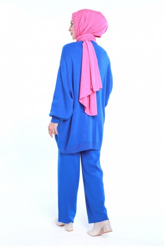 Costume En Tricot À Motifs Saks Bleu 12442KLC.SKM