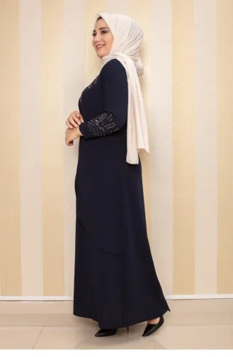 Steinbesticktes Hijab-Abendkleid In Marineblau 2021SMR.LCV