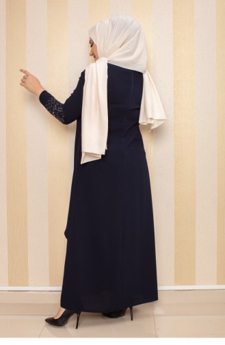 Steinbesticktes Hijab-Abendkleid In Marineblau 2021SMR.LCV
