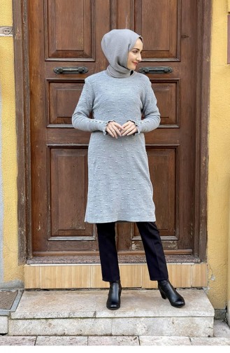 Tunique En Maille Détail Volants Gris 4028KLC.GRI