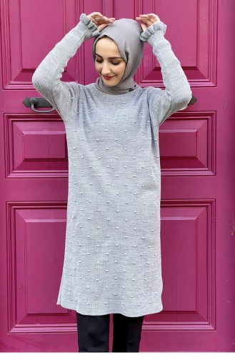 Tunique En Maille Détail Volants Gris 4028KLC.GRI