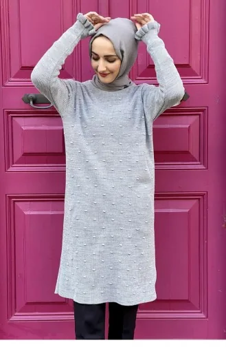Ruffle Detailed Knitwear Tunic Gray 4028KLC.GRI