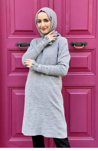 Ruffle Detailed Knitwear Tunic Gray 4028KLC.GRI