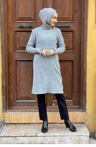 Tunique En Maille Détail Volants Gris 4028KLC.GRI
