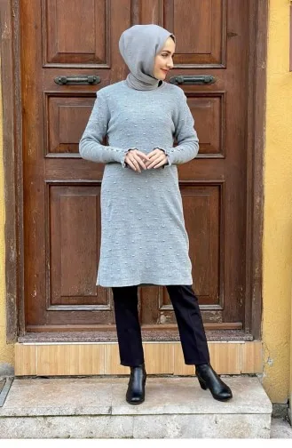 Ruffle Detailed Knitwear Tunic Gray 4028KLC.GRI