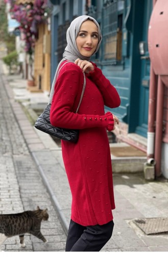 Ruffle Detailed Knitwear Tunic Red 4028KLC.KRZ