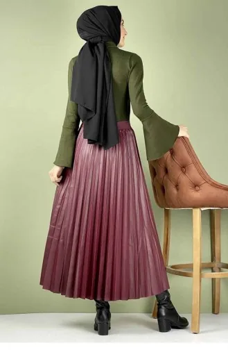 Jupe En Cuir Plissée Rouge Claret 5228NRS.BRD