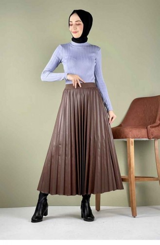 Geplooide Leren Rok Bruin 5228NRS.KHV