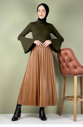 Geplooide Leren Rok Bruin 5228NRS.TAB
