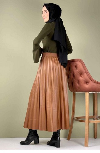 Geplooide Leren Rok Bruin 5228NRS.TAB