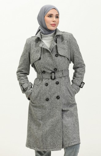 Vivezza Double Breasted Front Back Cape Lined Coat 6997-01 Black White 6997-01