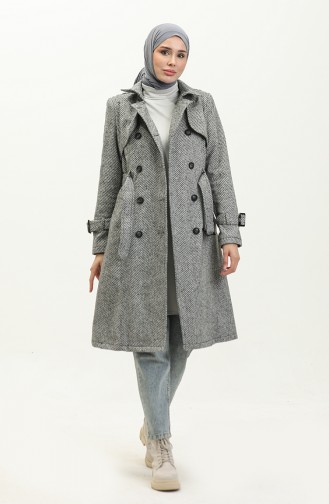 Vivezza Double Breasted Front Back Cape Lined Coat 6997-01 Black White 6997-01