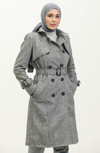 Vivezza Double Breasted Front Back Cape Lined Coat 6997-01 Black White 6997-01