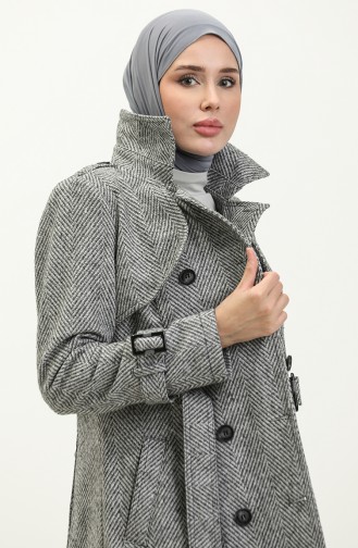 Vivezza Double Breasted Front Back Cape Lined Coat 6997-01 Black White 6997-01