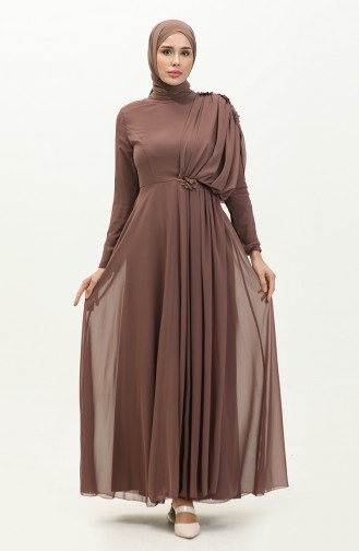 Lace Chiffon Evening Dress 5571-03 Milk Brown 5571-03