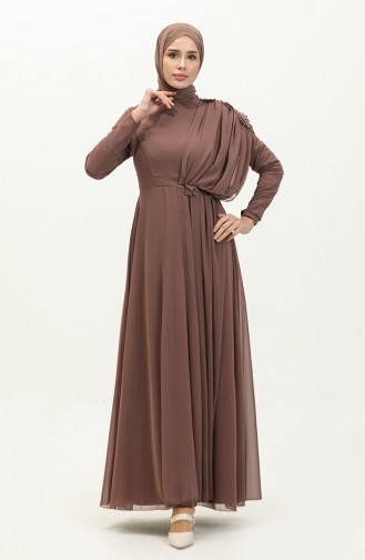 Lace Chiffon Evening Dress 5571-03 Milk Brown 5571-03