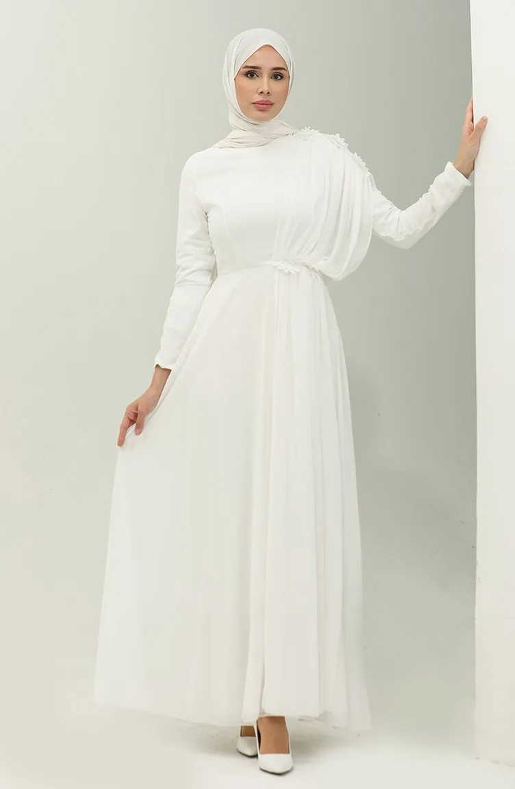 Spitzen-Chiffon-Abendkleid 5571-02 Ecru 5571-02