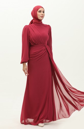 Belted Chiffon Evening Dress 5711-13 Plum 5711-13