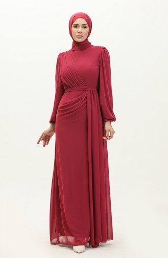 Belted Chiffon Evening Dress 5711-13 Plum 5711-13