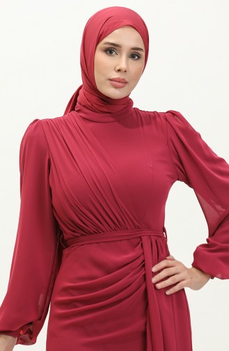 Chiffon Avondjurk Met Riem 5711-13 Pruim 5711-13