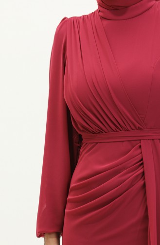 فستان سهرة شيفون بتصميم حزام للخصر 5711-13 لون أرجواني 5711-13