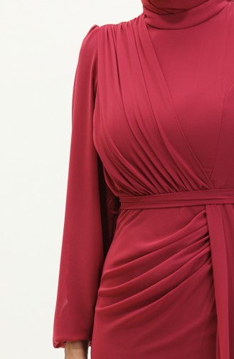 Robe De Soirée Mousseline à Ceinture 5711-13 Prune 5711-13