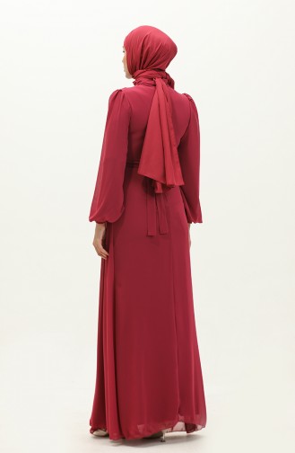 فستان سهرة شيفون بتصميم حزام للخصر 5711-13 لون أرجواني 5711-13